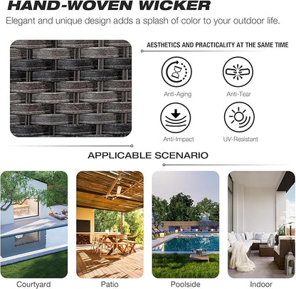 Joyside Wicker Patio Furniture Sets 8 Piece Set with 3-Seat Sofa, 2 Swivel Rocking Armchairs, 2 Armchairs, 2 Ottoman and 1 Side Table Wicker Outdoor Furniture Sectional Conversation Set, Blue