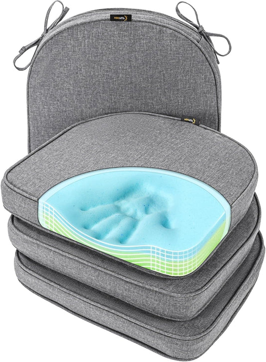SUNROX Gel Memory Foam Chair Cushion with Ties, Ultra Durable Water Resistant FadeShield Outdoor/Indoor Reversible Chair Seat Cushion 17 x 16 inch Set of 4, Heather Charcoal