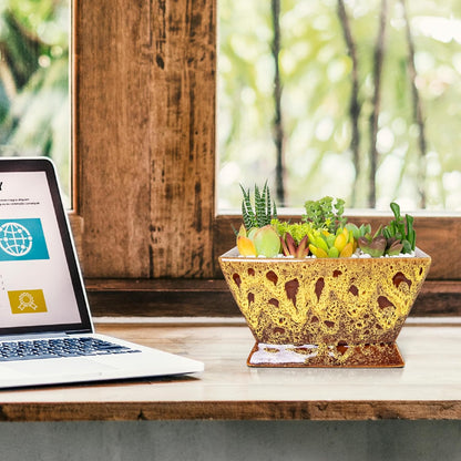 ARTKETTY Succulent Pots - 7 Inch Large Plant Pot with Drainage, Shallow Bonsai Pots Ceramic Succulent Planters for Indoor Outdoor Plants, Modern Cactus Pot Decorative Home Office