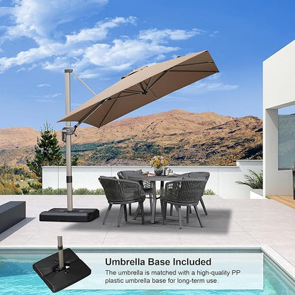 PURPLE LEAF Patio Umbrella with Base Included, 8ft Outdoor Aluminum Cantilever Umbrella with 360° Rotation, Champagne Offset Umbrella for Outdoor Garden Pool, Taupe