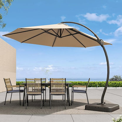LAUSAINT HOME Outdoor Patio Umbrellas with Base, Upgraded 12FT Curvy Aluminum Offset Cantilever Umbrella with 360° Rotation Design for Garden, Pool, Backyard, Market, Deck (Champagne-Upgraded)
