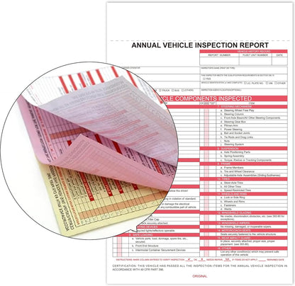 30-Pack Annual Vehicle Inspection Report Form & Adhesive Vinyl Label 2-Ply,3-Ply Carbonless Form DOT Compliant