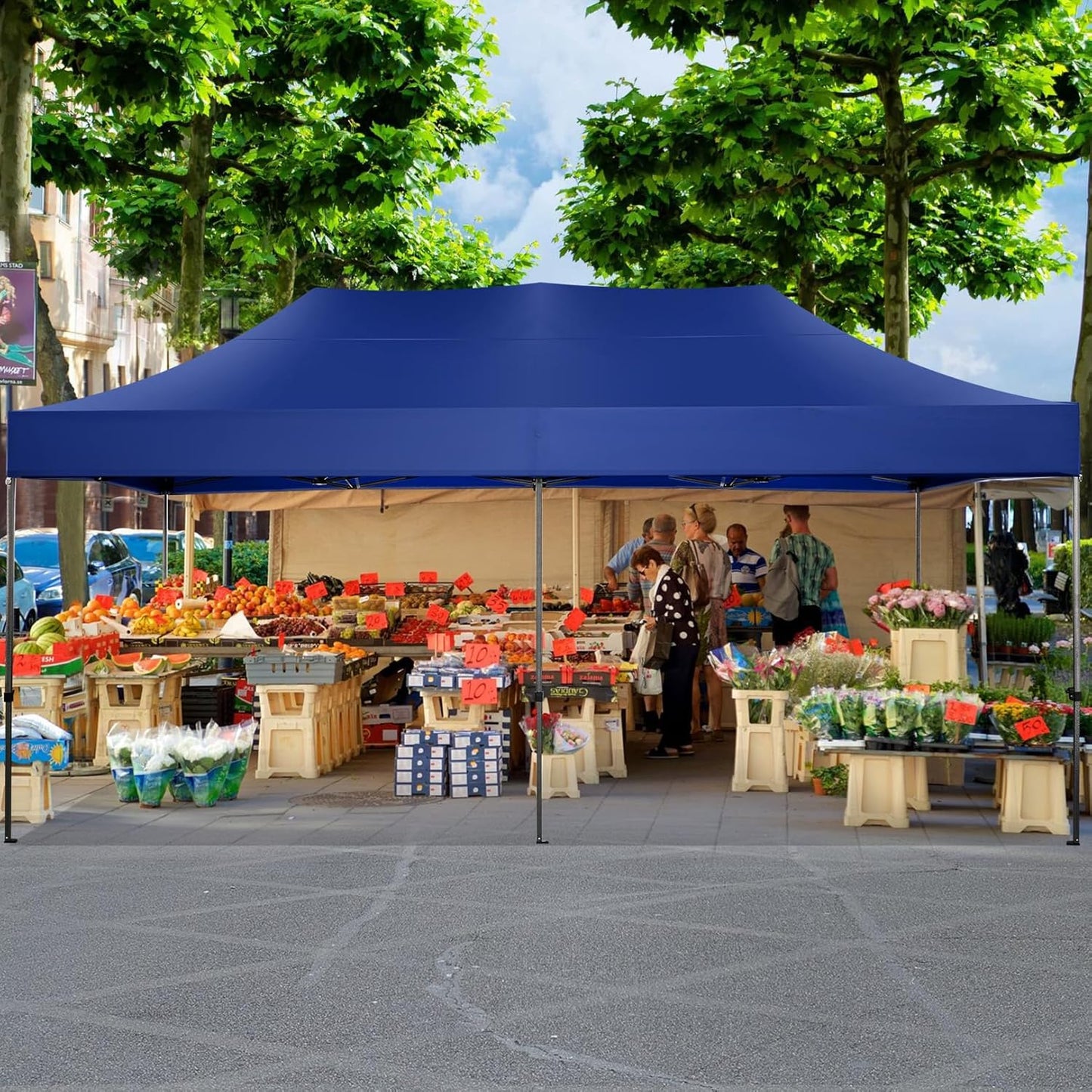 COBIZI 10x20 Pop up Canopy Heavy Duty Without Sidewalls, Easy Set-up Commercial Outdoor Party, 100% Waterproof Wedding Canopy Gazebo, 3 Height Adjustable with Wheeled Bag, Dark Blue