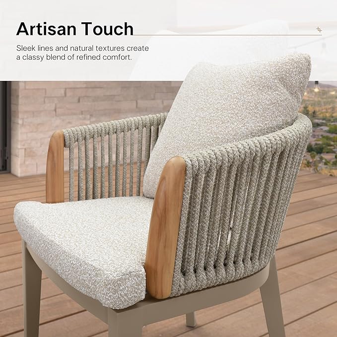 PURPLE LEAF 5 Pieces Outdoor Dining Set for 4, Aluminum Outdoor Patio Table and Chairs Set with Olefin Cushions, All-Weather Patio Dining Set for Garden or Deck, Beige