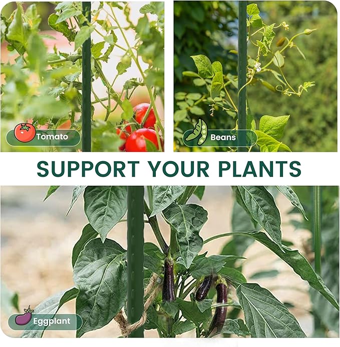 36 Inch 3 Ft Plant Support Garden Stakes 50 PCS, Sturdy Steel Plastic Coated Sticks for Outdoor Growing Climbing, Tomato, Trees, Cucumber, Beans