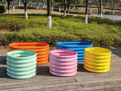 A ANLEOLIFE Kids Raised Garden Beds Outdoor (3-Pack)-40x24x18in Oval Round Galvanized Metal Planter Box for Planting Vegetables, Flowers, Fruits, Eco-Safe & Easy Setup, Peach Orange