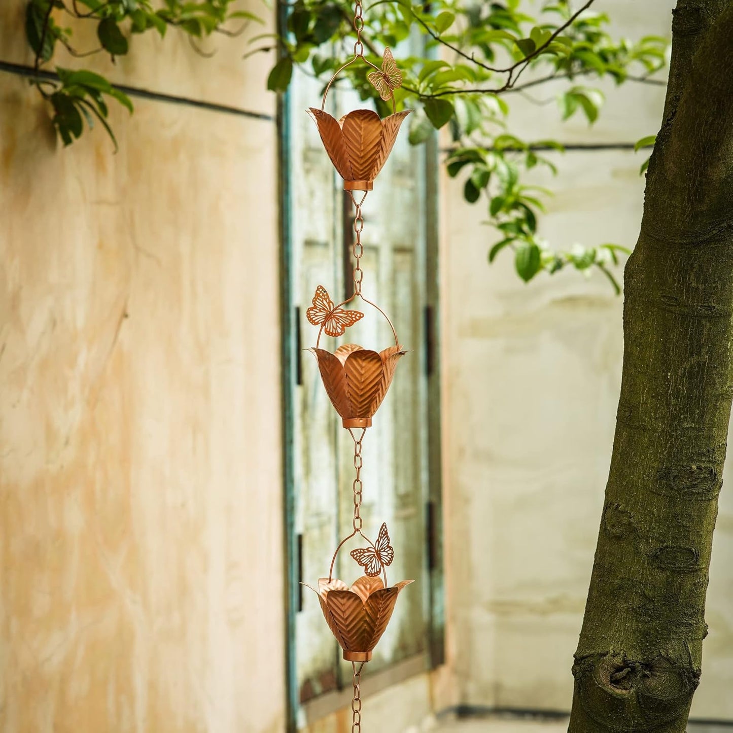Topadorn 8.7 FT Rain Chain Iron Butterfly Gutter Chains with 10 Rain Collector Thick Iron Flower Cups Garden Decoration