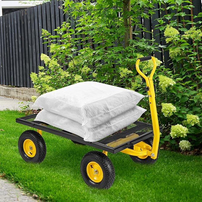 Utility Garden Cart, 1200 lbs Capacity Heavy Duty Wagon Cart with Rotating Handle, Removable Sides & 13" Wheels, Metal Utility Cart for Outdoor Hauling & Gardening