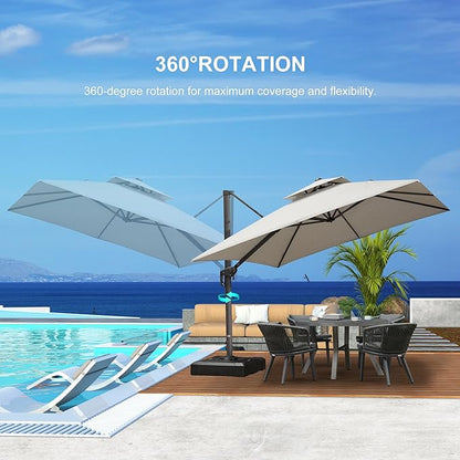PURPLE LEAF 10 FT Cantilever Patio Umbrella Outdoor Umbrella with 220lbs Base Large Square Windproof Offset Umbrella for Pool Deck Garden, Pebble Grey