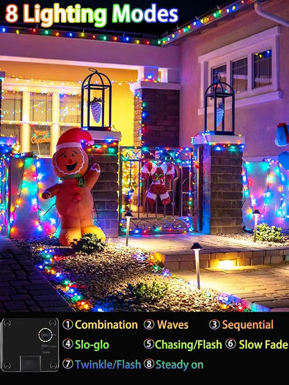 4 Pack 180FT Solar Christmas Lights Outdoor Waterproof, Super Bright 320 LED Solar String Lights with 8 Lighting Modes, Green Wire Twinkle Tree Light for Outside Xmas Party Decorations (Multi-Colored)