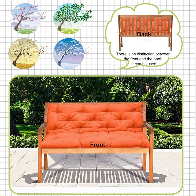 Swing Replacement Cushions with Backrest, 2 or 3 Seater Waterproof Non-Slip Overstuffed Swing Pad, Indoor/Outdoor Bench Cushion for Porch Chair Swing Garden Furniture(Orange 40 * 40 in)
