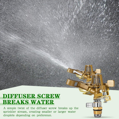 Ferraycle 3 Pieces 1/2 Inch Brass Impact Sprinkler Head with Nozzles Heavy Duty Adjustable 0-360 Degrees Impulse Sprinkler Head Lawn Watering for Yard Irrigation