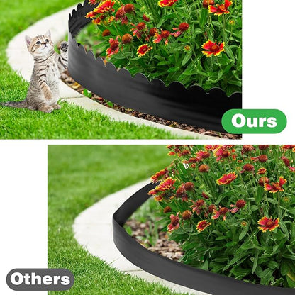 6 Inch Tall 33 ft Length No Dig Landscape Plastic Edging Kit with Hammer Spikes Plastic Garden Flower Bed Edging Landscape Edging Border for Gardens Border Lawn Grass Yard (Black,Wave)