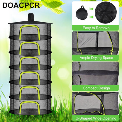 6 Layer Herb Drying Rack, Herb Drying Rack Hanging Mesh, Foldable Plant Drying Net With U-Shaped Zipper, Garden Shears, Hooks, For Drying Herbs Plants, Flowers, Fruits, Food, Clothes(6 Layers-23.62'')