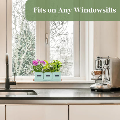 PERFNIQUE Indoor Herb Garden, Herb Planter Set with Tray, Farmhouse Indoor Plant Pots, Windowsill Herb Garden with Drainage(Planter only) for Indoor/Outdoor, Window Pots (Mint)