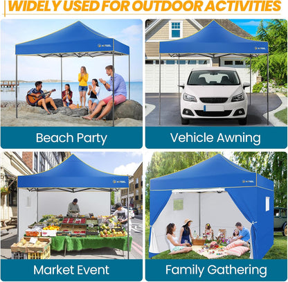 COBIZI 10x10 Heavy Duty Pop up Canopy with 4 Removable Sidewalls, Canopy Tent with Portable Bag, Ez Pop up Tent Commercial Gazebo Waterproof Sunshade for All Weather Party Camp Stall Patio