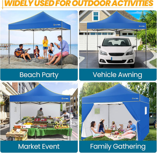 COBIZI 10x10 Heavy Duty Pop up Canopy with 4 Removable Sidewalls, Canopy Tent with Portable Bag, Ez Pop up Tent Commercial Gazebo Waterproof Sunshade for All Weather Party Camp Stall Patio