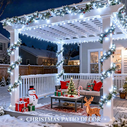 JMEXSUSS 2 Pack Solar String Lights Outdoor Waterproof, Each 33FT 100 LED Solar Christmas Lights Outdoor, 8 Modes White Fairy Light for Outside Yard Tree Patio Garden Wedding Christmas Decorations