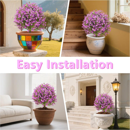 28" Artificial Boxwood Topiary Tree Purple, Set of 2 UV Resistant Fake Evergreen Shrubs Bushes with Ground Spike, Realistic Plants for Outdoor Indoor Front Porch Garden Home Decor