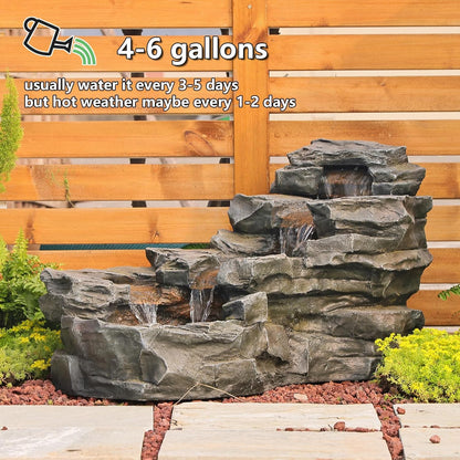 37" L Garden Outdoor Water Fountain, Floor Standing 5-Tiers Rock Natural Waterfall Outdoor Fountains with LED Lights for Patio, Porch, Home Art Decor