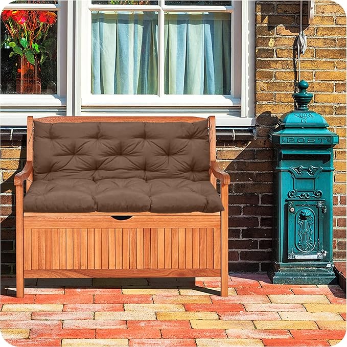Swing Replacement Cushions with Backrest, 2 or 3 Seater Waterproof Non-Slip Overstuffed Swing Pad, Indoor/Outdoor Bench Cushion for Porch Chair Swings Garden Furniture (Brown, 40 * 60 in)