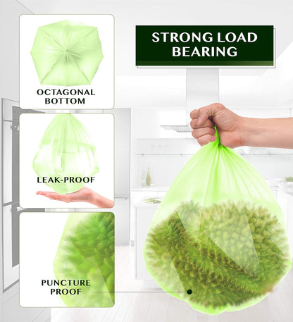 FORID 2.6 Gallon Compostable Garbage Bags, 150 Count, 5 Rolls – Green, Small, Durable, Thick, Unscented Trash Bags, 10 Liter - For Kitchen, Bathroom, Home, Office