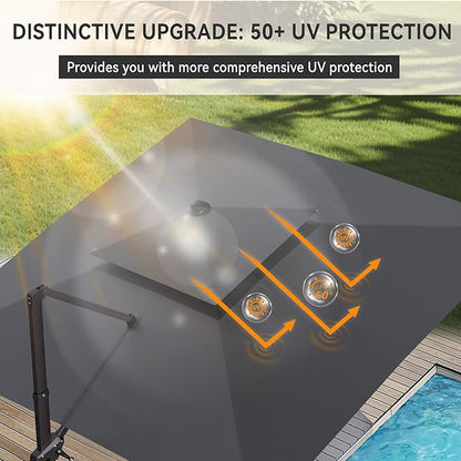 10' X 10' Cantilever Patio Umbrella Outdoor Heavy Duty Double Top Windproof Square Offset Umbrellas with 360-degree Rotation for Pool Deck Backyard, Grey