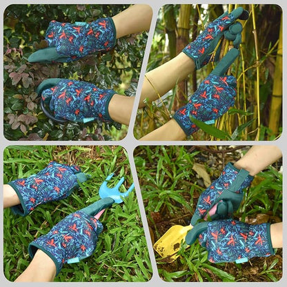 Gardening Gloves for Women and Men, Garden Gloves with Touch Screen, Thorn Proof Puncture Resistant Working Gloves, Gardening Gifts for Women,Blue-red-green flowers M