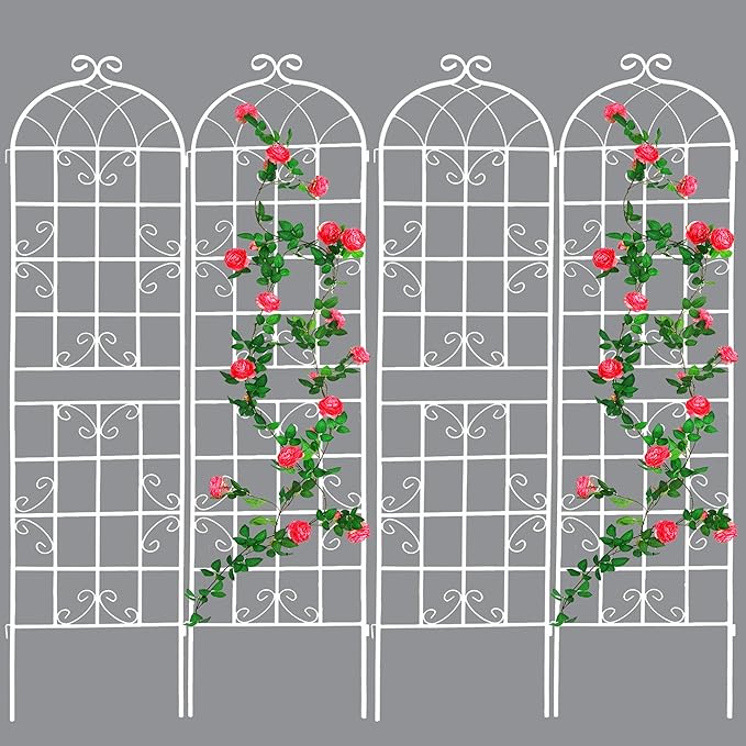 4 Pack Metal Garden Trellis 71" Fence Rustproof Garden Trellis for Climbing Plants Support Roses Flower Outdoor Lawn, Cream White