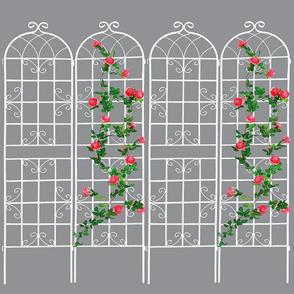 4 Pack Metal Garden Trellis 71" Fence Rustproof Garden Trellis for Climbing Plants Support Roses Flower Outdoor Lawn, Cream White
