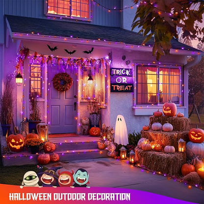 JMEXSUSS Orange and Purple Solar Halloween Lights, 2 Pack Each 100 Led Solar String Lights Outdoor Waterproof for Halloween Tree Christmas Decoration