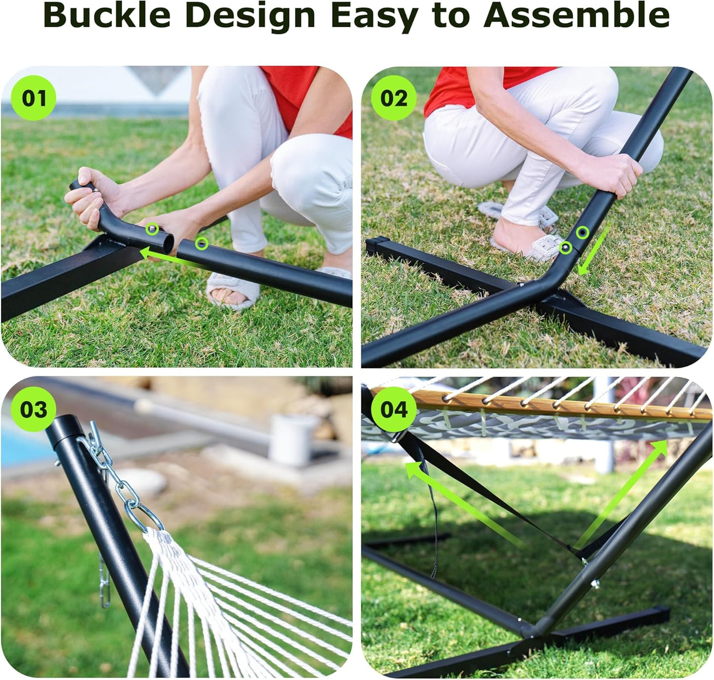 Double Hammock with Stand for Outdoor, Heavy Duty Portable Hammock with Adjustable Steel Stand for Patio, Garden, Beach, Backyard - Includes Carrying Bag,Blue