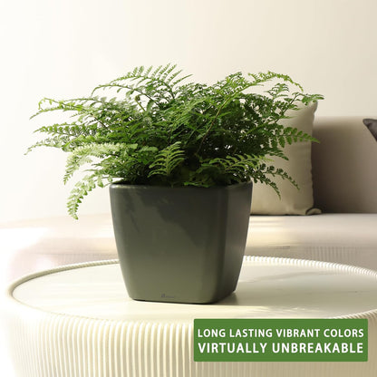 Dexceder 9x8 Self Watering Planter Indoor Outdoor, Inner Mat Design, Thickened Table Flower Plant Pot with Water Level Indicator (Slate Gray Matte)