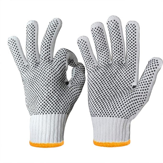 Evridwear Cotton Polyester String Knit Shell Safety Protection Work Gloves for Painter Mechanic Industrial Warehouse Gardening Construction Men & Women 12 Pairs, With Two Side dots, S Size