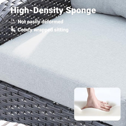 ovios 2 Pieces Patio Furniture Set, Outdoor Wicker Chairs of 2, All Weather High Back Rattan Chairs 2-Seater with Comfy Cushions for Porch Deck, Grey