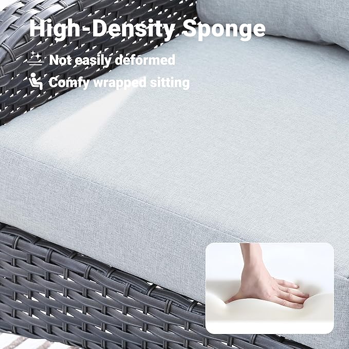 ovios 4 Pieces Patio Furniture Set with 30" Fire Pit Table, Outdoor Wicker Chairs of 4, All Weather High Back Rattan Chairs 4-Seater with Comfy Cushions, Grey