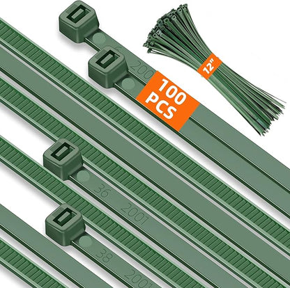 12 Inch 4.8mm Green Zip Ties, 55 Lbs PA66 Heavy Duty Plastic Wire Ties, Premium Self-locking Nylon Cable Ties Decoration Tie Wraps for Christmas Tree Oudoor Infoor Gardening Fence Grid Wall, 100 Pcs