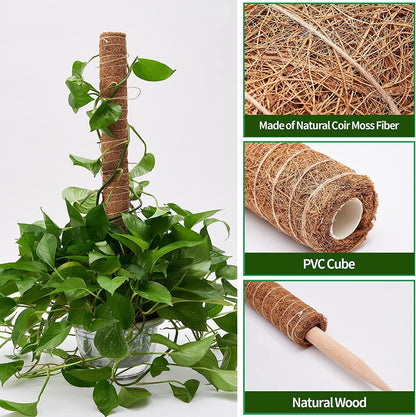 8 Pcs Moss Pole for Plants Monstera, Plant Support Stakes for Indoor Climbing Plants Grow Upwards, with 65ft Twist Ties, 13ft Jute Rope, 6.5ft Hook-and-Loop Strip