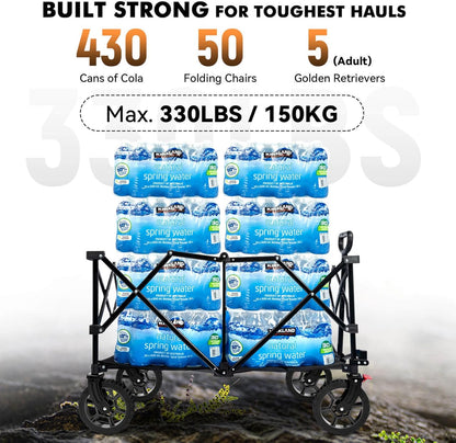 Hikenture Collapsible Wagon - 330LBS Capacity, Extra Large Foldable Wagon with All-Terrain Wheels, Utility Beach Cart for Outdoor Garden