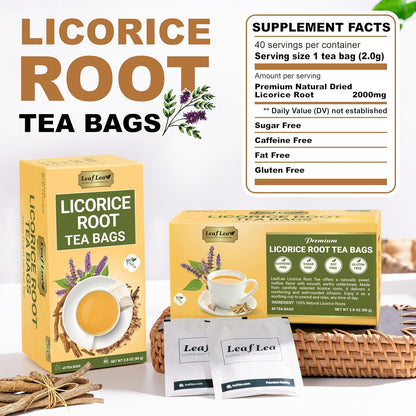 LeafLea 80 Licorice Root Tea Bags, Pure Licorice Spice Tea, Naturally Sweet, Te De Regaliz Herbal Gently Supports Relaxation and Digestive Comfort, Nutrient-Rich, Vegan, Sugar- free, Caffeine Free