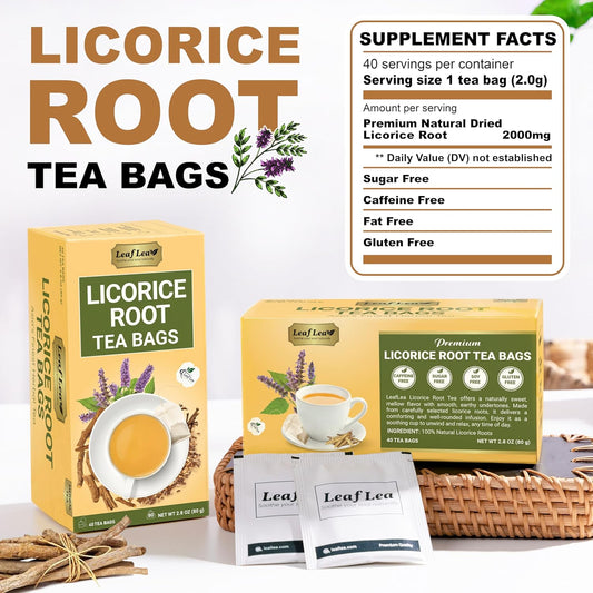LeafLea 80 Licorice Root Tea Bags, Pure Licorice Spice Tea, Naturally Sweet, Te De Regaliz Herbal Gently Supports Relaxation and Digestive Comfort, Nutrient-Rich, Vegan, Sugar- free, Caffeine Free