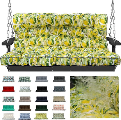 Swing Replacement Cushions with Backrest, 2 or 3 Seater Waterproof Non-Slip Overstuffed Swing Pad, Outdoor Bench Cushion for Porch Chair Swings Garden Furniture (Botanical yellow, 40 * 63 in)
