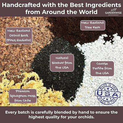 Orchid Potting Mix – Orchid Bark, Sphagnum Moss, Tree Fern & Perlite for Repotting Phalaenopsis Orchids, Indoor Plants, Orchid Soil Medium – Sustrato para Orquídeas (5 Quart)