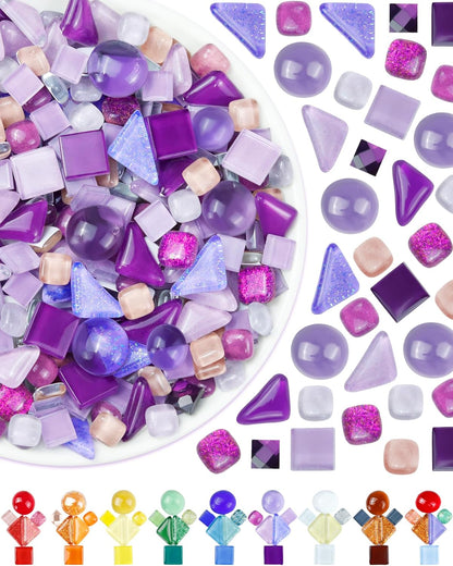 FIVEIZERO 420g Mosaic Tiles for Crafts - 280Pcs Glass Mosaic Kits, Mixed Shapes Mosaic Glass Pieces for Art, Irregular Tiny Mosaic Tile for DIY Projects, Home Decoration(Purple)