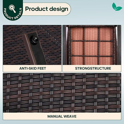 Niubya 3 Piece Wicker Rocking Chair Patio Furniture Sets, Outdoor Wicker Bistro Rattan Chair Conversation Sets with Cushions and Coffee Table, Grey and Brown