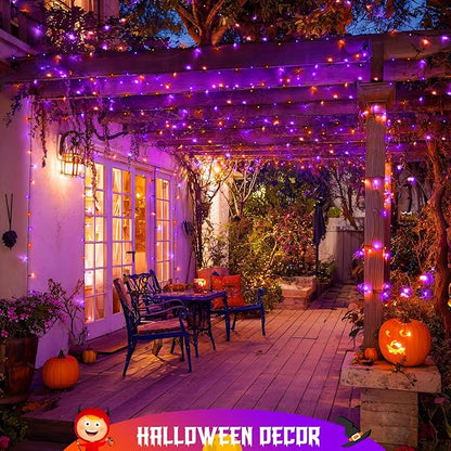 JMEXSUSS Orange and Purple Solar Halloween Lights, 2 Pack Each 100 Led Solar String Lights Outdoor Waterproof for Halloween Tree Christmas Decoration