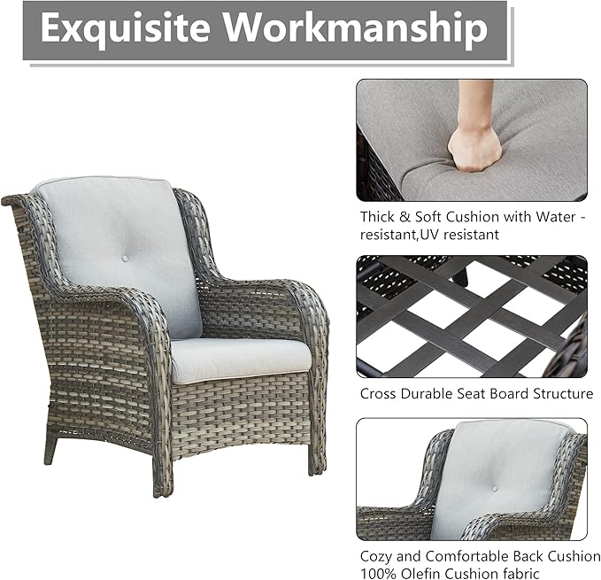 Rilyson Patio Chairs Outdoor Wicker Chair - Rattan Dining Chairs Porch Chairs Outside Club Chairs with High Back and Deep Seating(Mixed Grey/Grey)