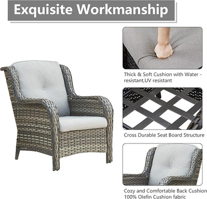 Rilyson Patio Chairs Outdoor Wicker Chair - Rattan Dining Chairs Porch Chairs Outside Club Chairs with High Back and Deep Seating(Mixed Grey/Grey)