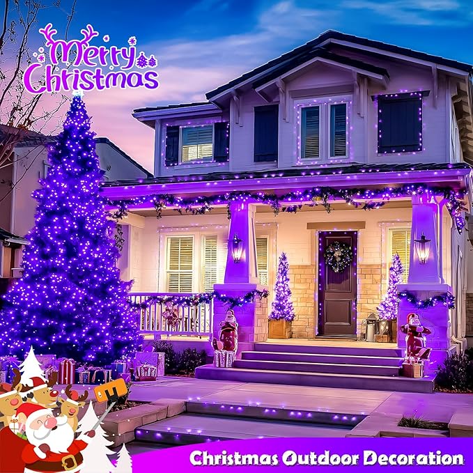 JMEXSUSS Purple Solar Lights Outdoor Waterproof, 2 Pack 100 LED Solar String Lights, Purple Christmas Light for Halloween Decor Outside Tree Yard Garden