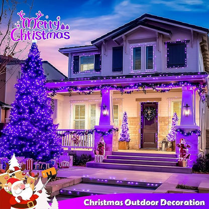 JMEXSUSS Purple Solar Lights Outdoor Waterproof, 2 Pack 100 LED Solar String Lights, Purple Christmas Light for Halloween Decor Outside Tree Yard Garden